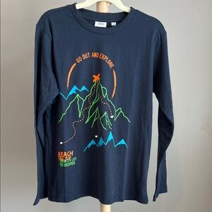 NWT Kids Long-Sleeve 'Go Out and Explore' Graphic Tee - Navy Size 9-10Y